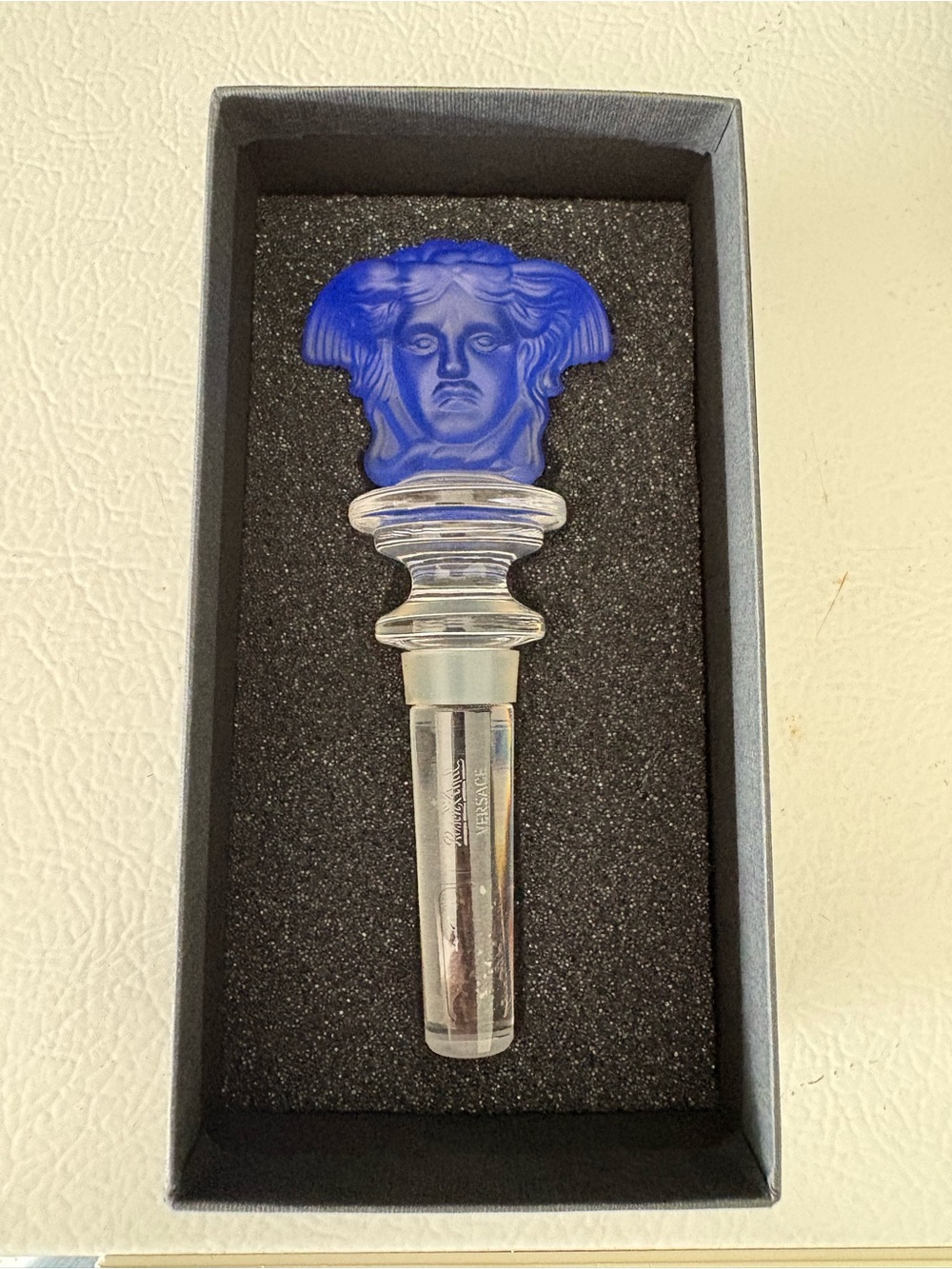 Versace Rosenthal Frosted Medusa  Bottle stopper Cobalt Blue Austria Crystal